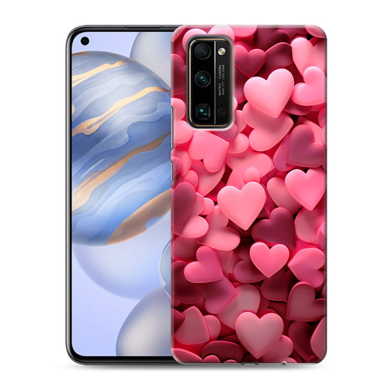 Силиконовый противоударный чехол на Huawei Honor 30 с принтом розовые сердечки Силиконовый противоударный чехол на Huawei Honor 30 с принтом розовые сердечки