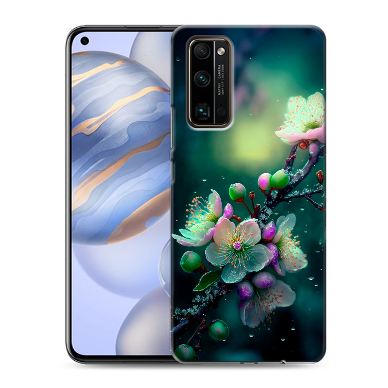 Силиконовый противоударный чехол на Huawei Honor 30 с принтом Цветы и мрамор Силиконовый противоударный чехол на Huawei Honor 30 с принтом Цветы и мрамор