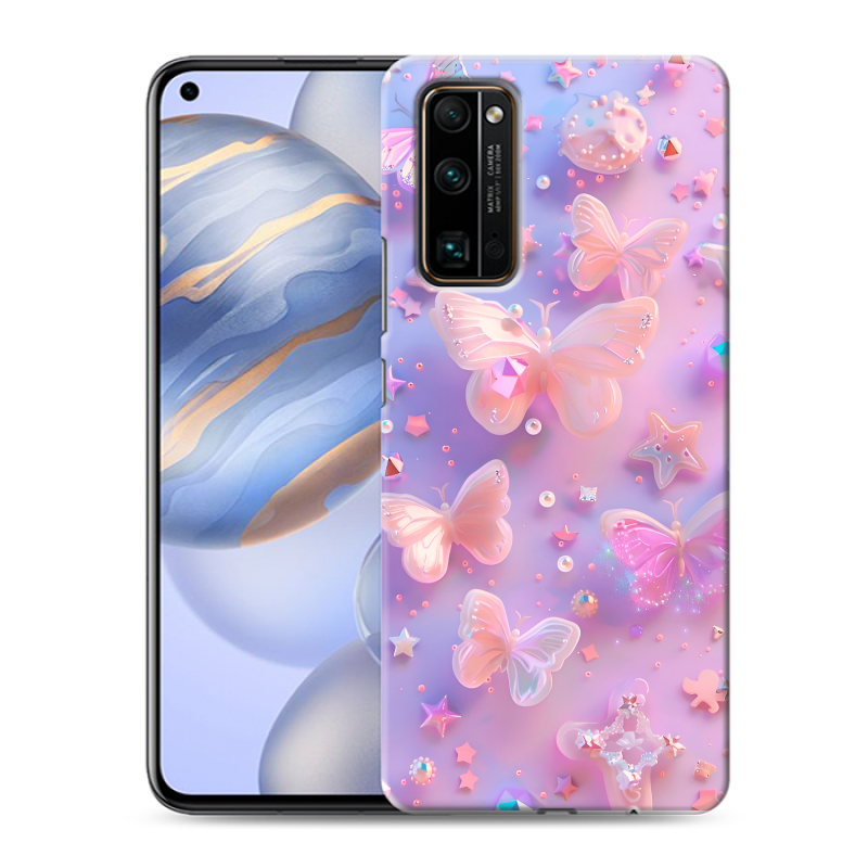 Силиконовый противоударный чехол на Huawei Honor 30 с принтом Бабочки Силиконовый противоударный чехол на Huawei Honor 30 с принтом Бабочки