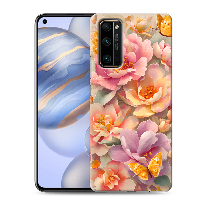 Силиконовый противоударный чехол на Huawei Honor 30 с принтом Цветы и бабочки Силиконовый противоударный чехол на Huawei Honor 30 с принтом Цветы и бабочки