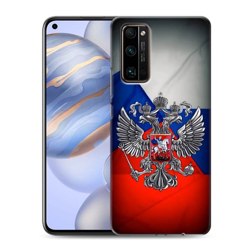 Силиконовый противоударный чехол на Huawei Honor 30 с принтом Флаг России Силиконовый противоударный чехол на Huawei Honor 30 с принтом Флаг России