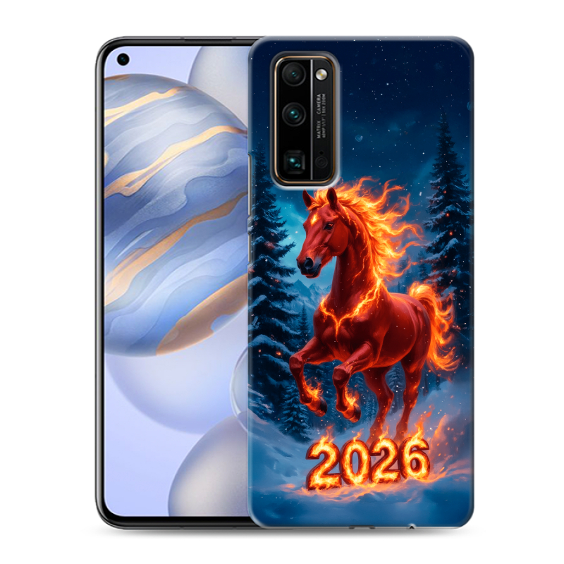 Силиконовый противоударный чехол на Huawei Honor 30 с принтом Новый год коня Силиконовый противоударный чехол на Huawei Honor 30 с принтом Новый год коня
