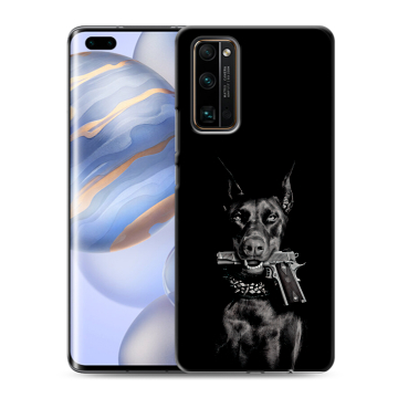 Силиконовый чехол на Huawei Honor 30 Pro с принтом Доберман и пистолет Силиконовый чехол на Huawei Honor 30 Pro с принтом Доберман и пистолет