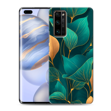 Силиконовый чехол на Huawei Honor 30 Pro с принтом Листья и золото