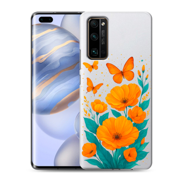 Силиконовый чехол на Huawei Honor 30 Pro с принтом цветы бабочки
