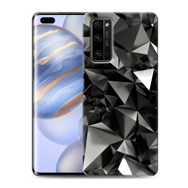 Силиконовый противоударный чехол на Huawei Honor 30 Pro с принтом Черные кристаллы Силиконовый противоударный чехол на Huawei Honor 30 Pro с принтом Черные кристаллы