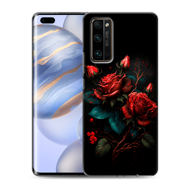 Силиконовый противоударный чехол на Huawei Honor 30 Pro с принтом Розы красные Силиконовый противоударный чехол на Huawei Honor 30 Pro с принтом Розы красные