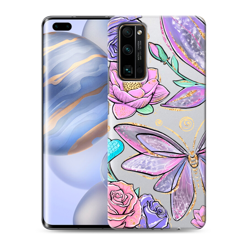 Силиконовый чехол на Huawei Honor 30 Pro с принтом Бабочки и цветы Силиконовый чехол на Huawei Honor 30 Pro с принтом Бабочки и цветы