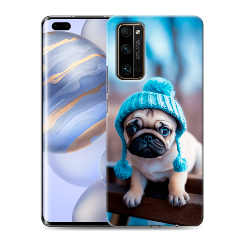 Силиконовый противоударный чехол на Huawei Honor 30 Pro с принтом Мопс в шапке Силиконовый противоударный чехол на Huawei Honor 30 Pro с принтом Мопс в шапке