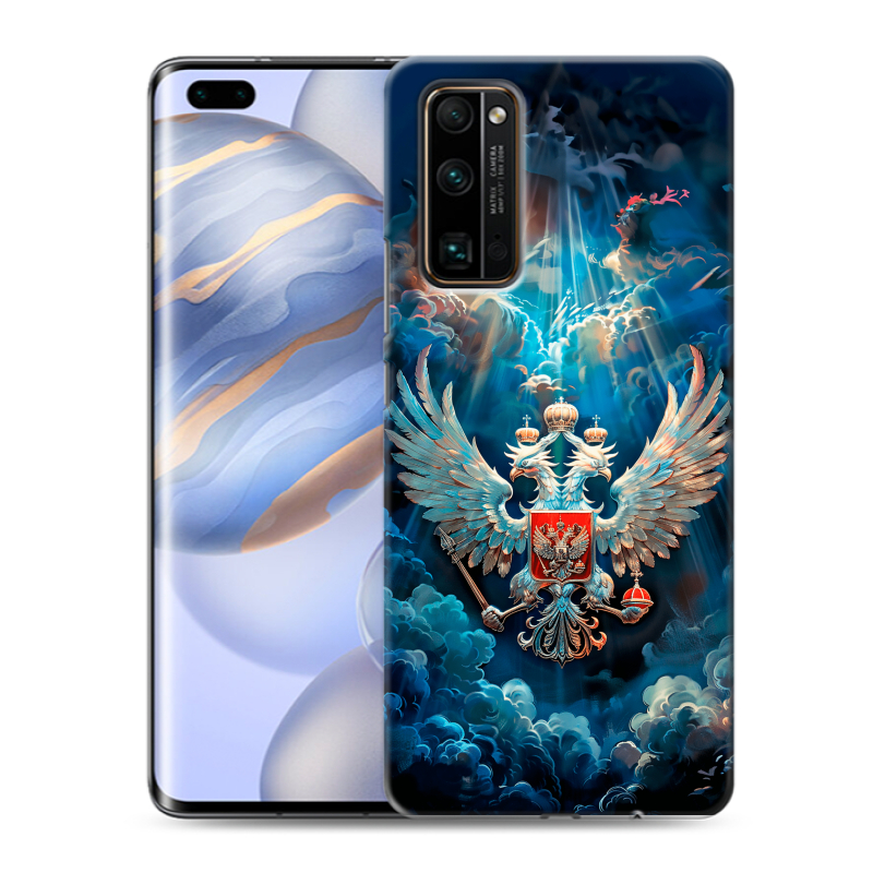 Силиконовый противоударный чехол на Huawei Honor 30 Pro с принтом Герб флаг России Силиконовый противоударный чехол на Huawei Honor 30 Pro с принтом Герб флаг России