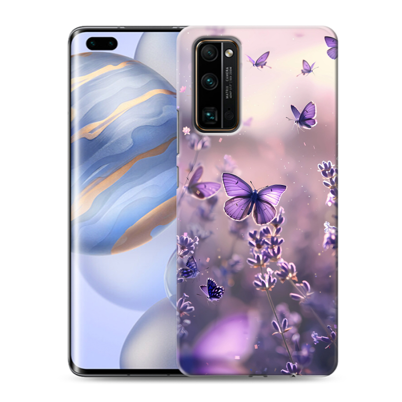 Силиконовый противоударный чехол на Huawei Honor 30 Pro с принтом бабочки и лаванда Силиконовый противоударный чехол на Huawei Honor 30 Pro с принтом бабочки и лаванда