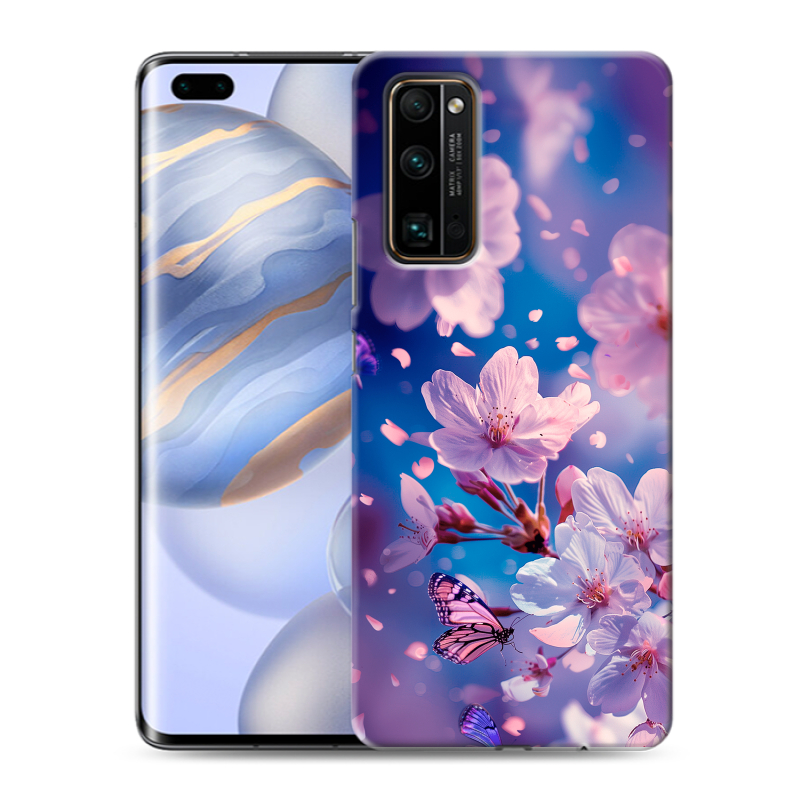 Силиконовый противоударный чехол на Huawei Honor 30 Pro с принтом цветы бабочки Силиконовый противоударный чехол на Huawei Honor 30 Pro с принтом цветы бабочки