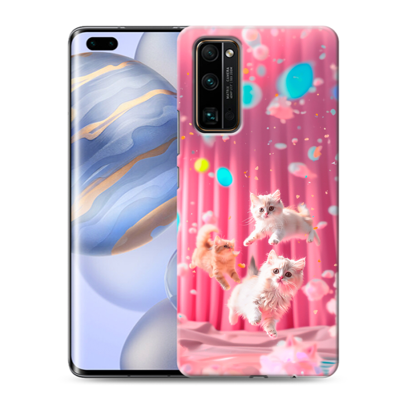 Силиконовый противоударный чехол на Huawei Honor 30 Pro с принтом милые котики Силиконовый противоударный чехол на Huawei Honor 30 Pro с принтом милые котики