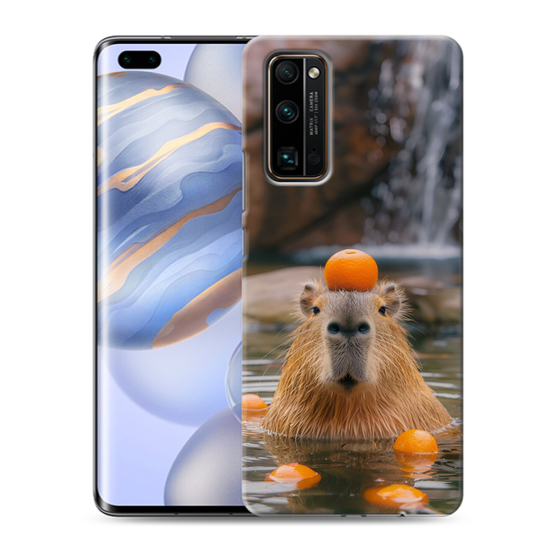 Силиконовый противоударный чехол на Huawei Honor 30 Pro с принтом Капибара с апельсином Силиконовый противоударный чехол на Huawei Honor 30 Pro с принтом Капибара с апельсином