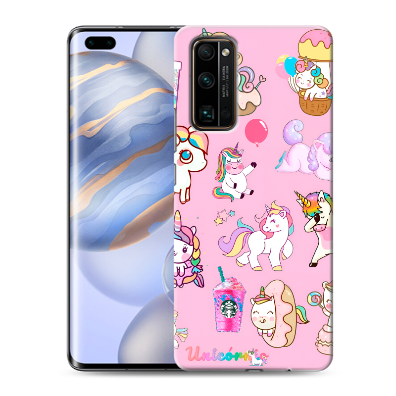 Силиконовый противоударный чехол на Huawei Honor 30 Pro с принтом розовые единороги Силиконовый противоударный чехол на Huawei Honor 30 Pro с принтом розовые единороги