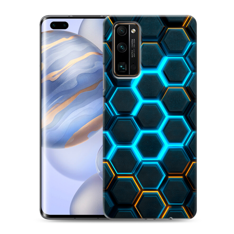 Силиконовый противоударный чехол на Huawei Honor 30 Pro с принтом Неоновые соты Силиконовый противоударный чехол на Huawei Honor 30 Pro с принтом Неоновые соты