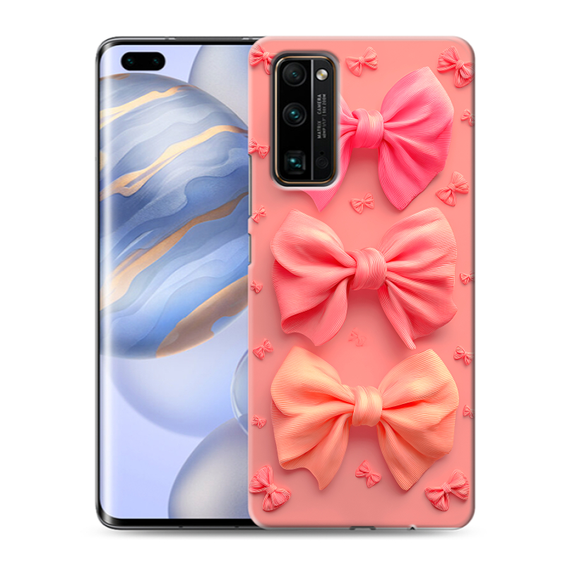 Силиконовый противоударный чехол на Huawei Honor 30 Pro с принтом Розовые бантики Силиконовый противоударный чехол на Huawei Honor 30 Pro с принтом Розовые бантики
