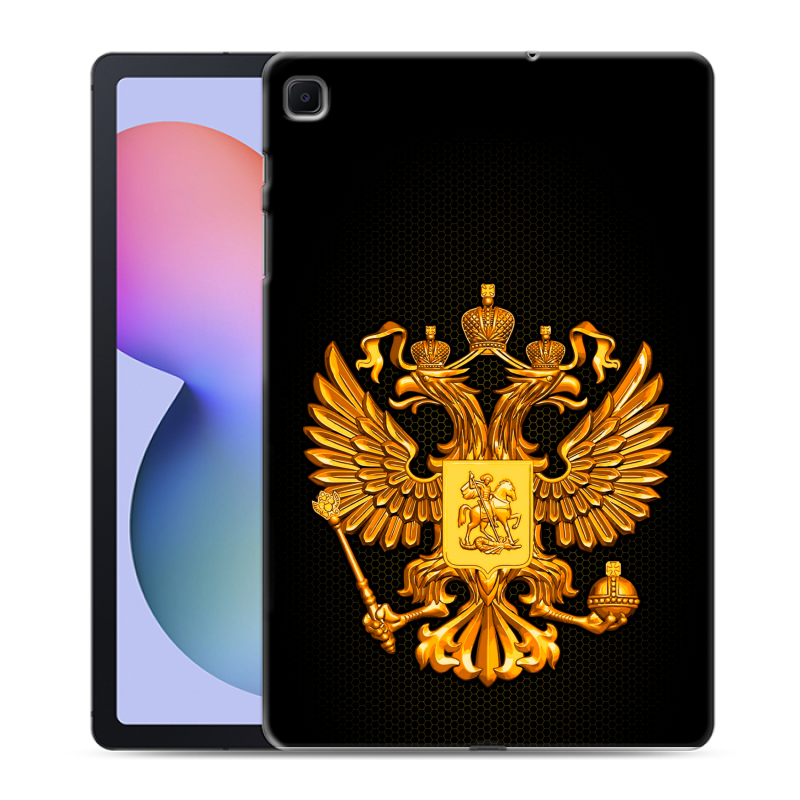 Силиконовый противоударный чехол на Samsung Galaxy Tab S6 Lite с принтом Герб России желтый Силиконовый противоударный чехол на Samsung Galaxy Tab S6 Lite с принтом Герб России желтый