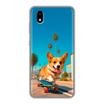 Силиконовый чехол на ZTE Blade A3 (2020) с принтом Корги на скейте