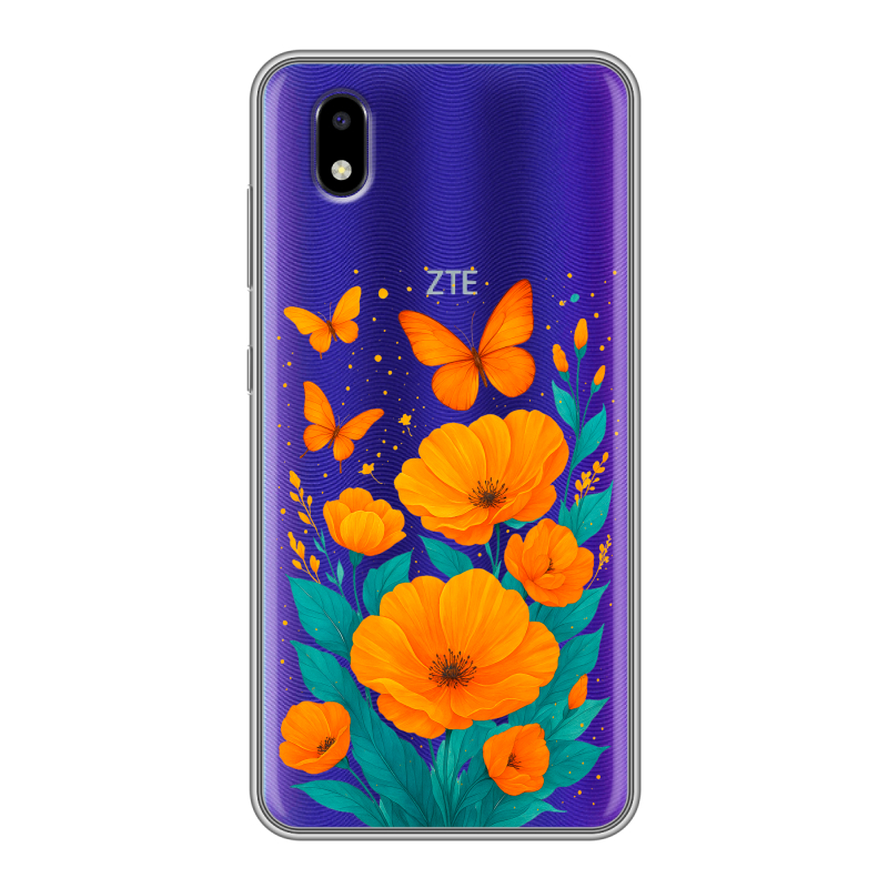 Силиконовый чехол на ZTE Blade A3 (2020) с принтом цветы бабочки Силиконовый чехол на ZTE Blade A3 (2020) с принтом цветы бабочки