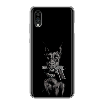 Силиконовый чехол на ZTE Blade A5 (2020) с принтом Доберман и пистолет Силиконовый чехол на ZTE Blade A5 (2020) с принтом Доберман и пистолет