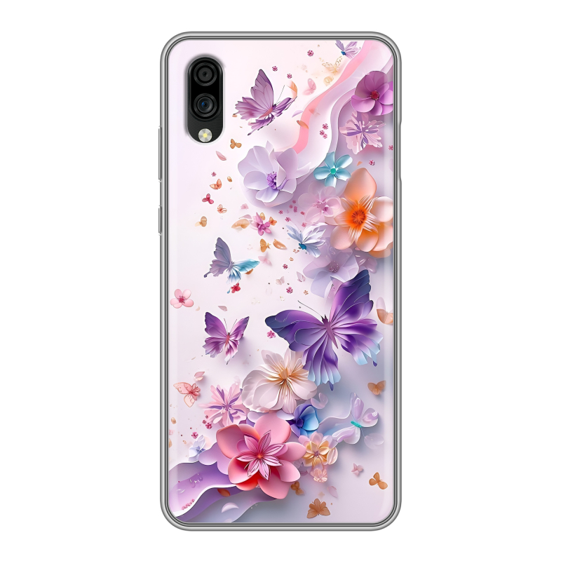 Силиконовый чехол на ZTE Blade A5 (2020) с принтом цветы бабочки Силиконовый чехол на ZTE Blade A5 (2020) с принтом цветы бабочки