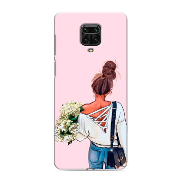 Силиконовый чехол на Xiaomi RedMi Note 9S с принтом Девушка и букет Силиконовый чехол на Xiaomi RedMi Note 9S с принтом Девушка и букет