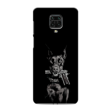 Силиконовый чехол на Xiaomi RedMi Note 9S с принтом Доберман и пистолет Силиконовый чехол на Xiaomi RedMi Note 9S с принтом Доберман и пистолет