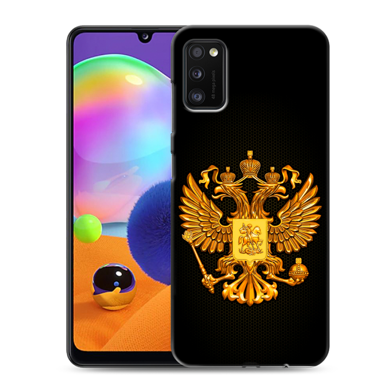 Силиконовый противоударный чехол на Samsung Galaxy A41 с принтом Герб России желтый Силиконовый противоударный чехол на Samsung Galaxy A41 с принтом Герб России желтый