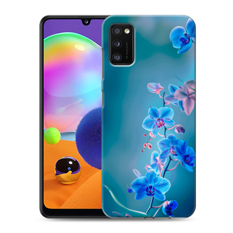 Силиконовый противоударный чехол на Samsung Galaxy A41 с принтом Голубые цветы Силиконовый противоударный чехол на Samsung Galaxy A41 с принтом Голубые цветы
