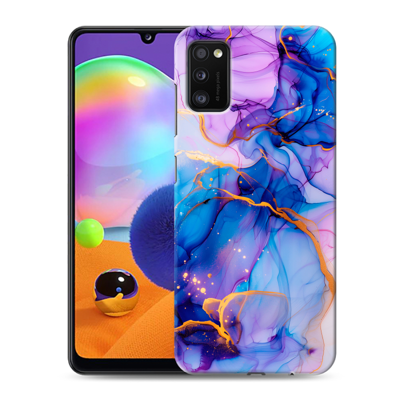 Силиконовый противоударный чехол на Samsung Galaxy A41 с принтом синий мрамор Силиконовый противоударный чехол на Samsung Galaxy A41 с принтом синий мрамор