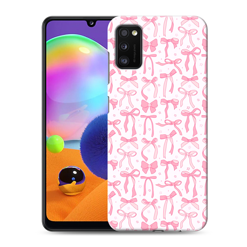Силиконовый противоударный чехол на Samsung Galaxy A41 с принтом Розовые бантики Силиконовый противоударный чехол на Samsung Galaxy A41 с принтом Розовые бантики