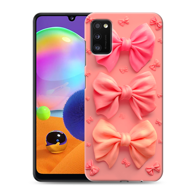 Силиконовый противоударный чехол на Samsung Galaxy A41 с принтом Розовые бантики Силиконовый противоударный чехол на Samsung Galaxy A41 с принтом Розовые бантики