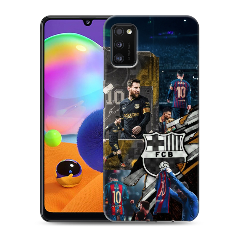 Силиконовый противоударный чехол на Samsung Galaxy A41 с принтом Messi Barcelona Силиконовый противоударный чехол на Samsung Galaxy A41 с принтом Messi Barcelona