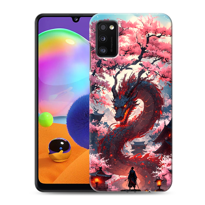 Силиконовый противоударный чехол на Samsung Galaxy A41 с принтом Дракон Японский Силиконовый противоударный чехол на Samsung Galaxy A41 с принтом Дракон Японский