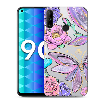 Силиконовый чехол на Huawei Honor 9C с принтом Бабочки и цветы