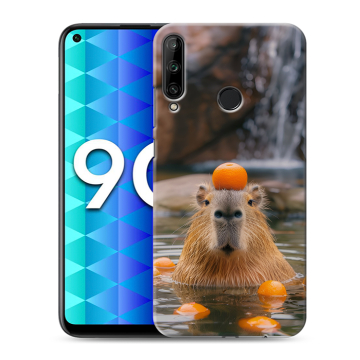Силиконовый чехол на Huawei Honor 9C с принтом Капибара с апельсином