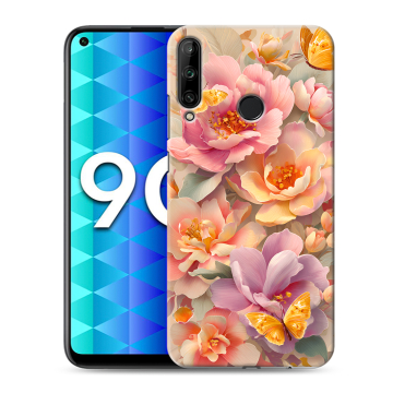 Силиконовый чехол на Huawei Honor 9C с принтом Цветы и бабочки