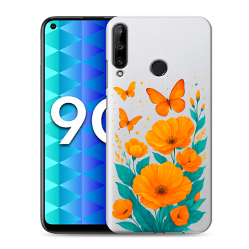 Силиконовый чехол на Huawei Honor 9C с принтом цветы бабочки