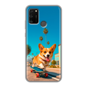 Силиконовый чехол на Huawei Honor 9A с принтом Корги на скейте Силиконовый чехол на Huawei Honor 9A с принтом Корги на скейте
