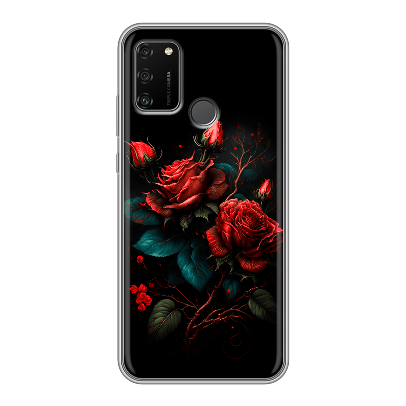 Силиконовый противоударный чехол на Huawei Honor 9A с принтом Розы красные Силиконовый противоударный чехол на Huawei Honor 9A с принтом Розы красные
