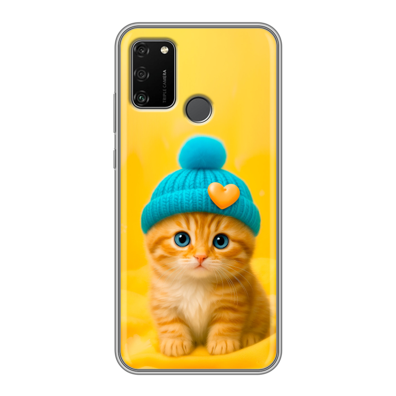 Силиконовый чехол на Huawei Honor 9A с принтом Котенок в шапке Силиконовый чехол на Huawei Honor 9A с принтом Котенок в шапке