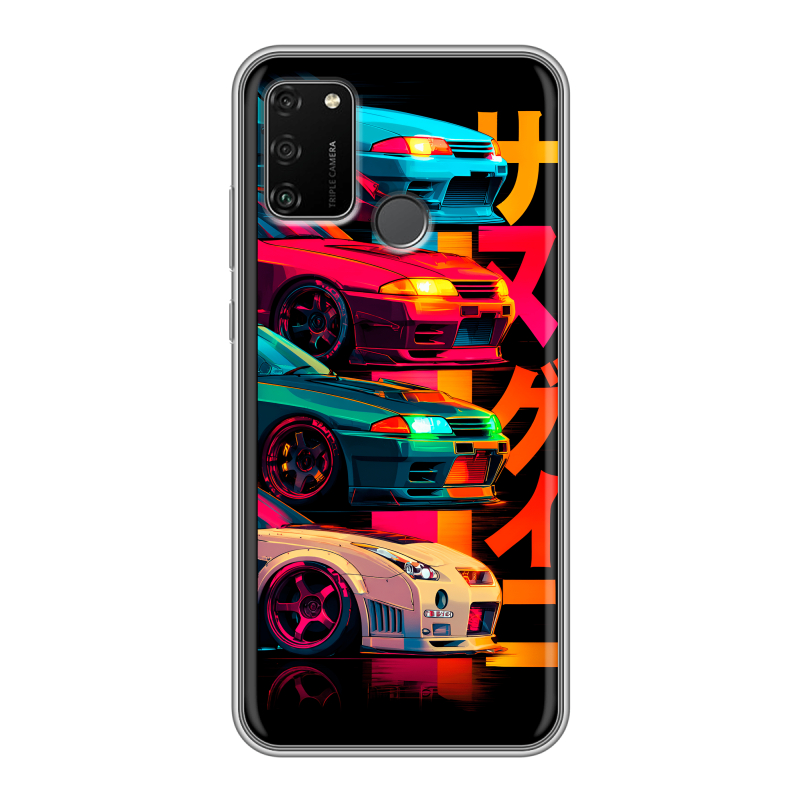 Силиконовый противоударный чехол на Huawei Honor 9A с принтом Гоночные машины Силиконовый противоударный чехол на Huawei Honor 9A с принтом Гоночные машины