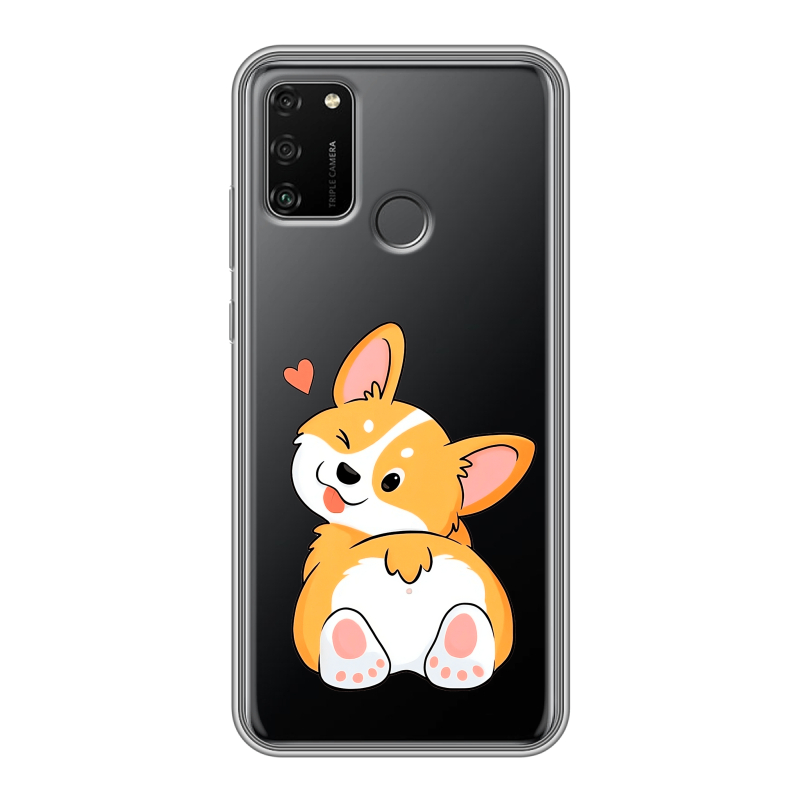 Силиконовый противоударный чехол на Huawei Honor 9A с принтом Корги Силиконовый противоударный чехол на Huawei Honor 9A с принтом Корги