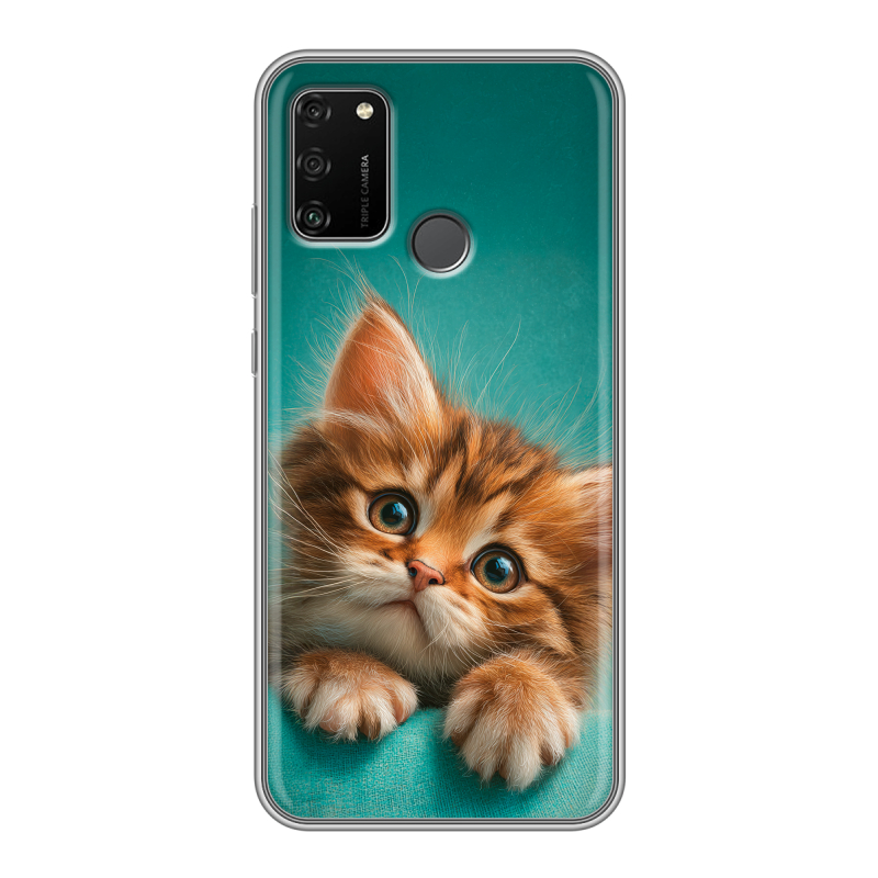 Силиконовый противоударный чехол на Huawei Honor 9A с принтом котенок Силиконовый противоударный чехол на Huawei Honor 9A с принтом котенок