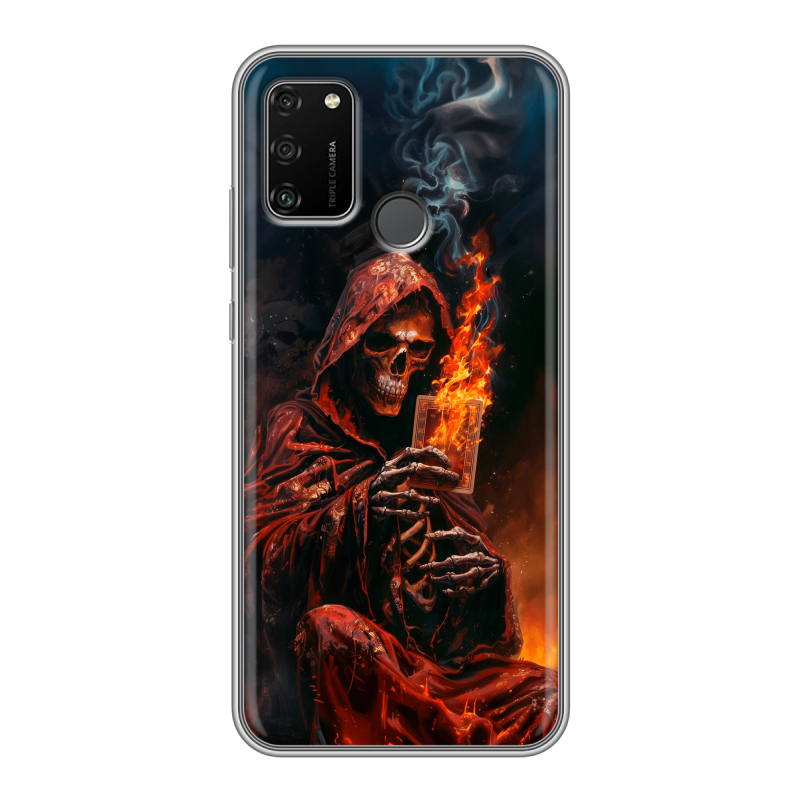 Силиконовый чехол на Huawei Honor 9A с принтом Скелет и карты Силиконовый чехол на Huawei Honor 9A с принтом Скелет и карты