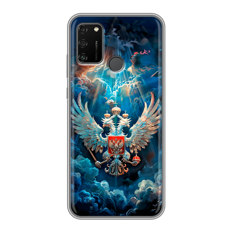 Силиконовый противоударный чехол на Huawei Honor 9A с принтом Герб флаг России Силиконовый противоударный чехол на Huawei Honor 9A с принтом Герб флаг России