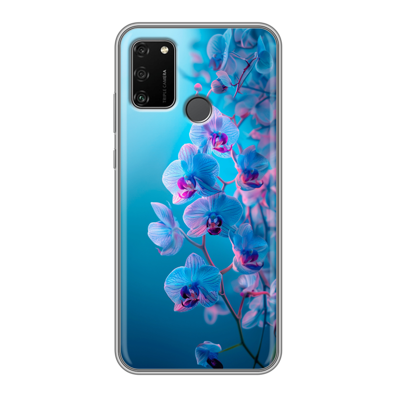 Силиконовый чехол на Huawei Honor 9A с принтом голубые орхидеи Силиконовый чехол на Huawei Honor 9A с принтом голубые орхидеи