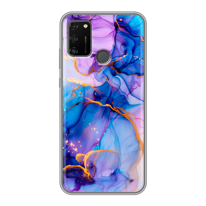 Силиконовый чехол на Huawei Honor 9A с принтом синий мрамор Силиконовый чехол на Huawei Honor 9A с принтом синий мрамор