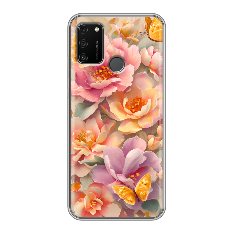 Силиконовый чехол на Huawei Honor 9A с принтом Цветы и бабочки Силиконовый чехол на Huawei Honor 9A с принтом Цветы и бабочки